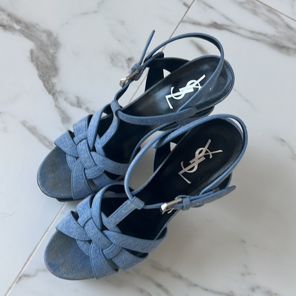 Saint Laurent Tribute Sandal Blue Jean 38.5 👖 👠 - Picture 3 of 10